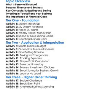 Personal Finance In Business Worksheet Activity Booklet