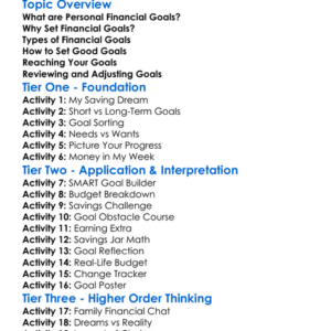Personal Financial Goals Worksheet Activity Booklet