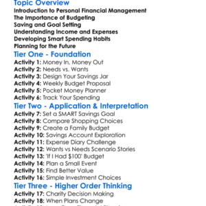 Personal Financial Management Worksheet Activity Booklet