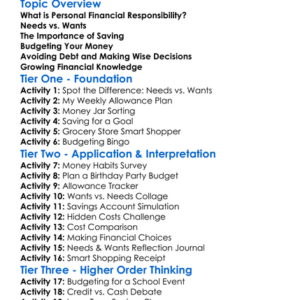 Personal Financial Responsibility Worksheet Activity Booklet