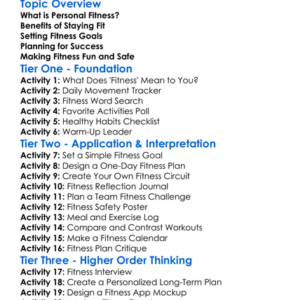 Personal Fitness Planning Worksheet Activity Booklet