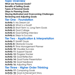 Personal Goal Planning Worksheet Activity Booklet