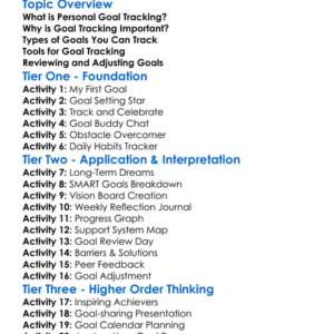 Personal Goal Tracking Worksheet Activity Booklet