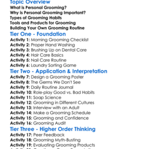 Personal Grooming Worksheet Activity Booklet