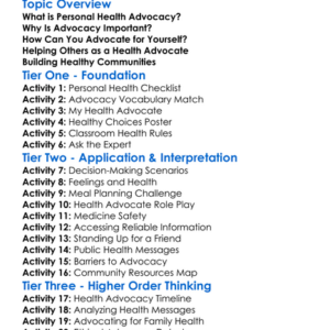 Personal Health Advocacy Worksheet Activity Booklet