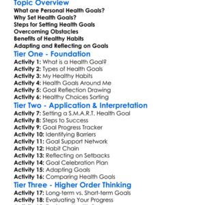 Personal Health Goals Worksheet Activity Booklet