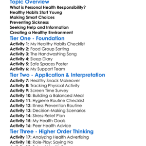 Personal Health Responsibility Worksheet Activity Booklet
