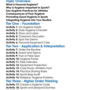 Personal Hygiene In Sports Worksheet Activity Booklet