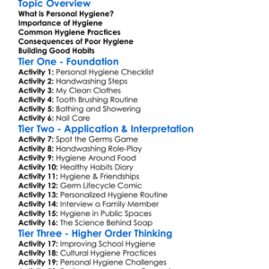 Personal Hygiene Practices Worksheet Activity Booklet