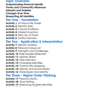 Personal Identity Worksheet Activity Booklet