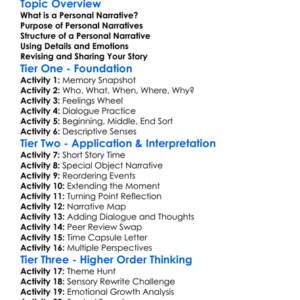 Personal Narrative Worksheet Activity Booklet