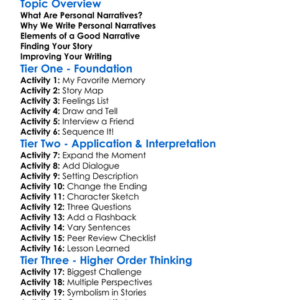 Personal Narratives Worksheet Activity Booklet