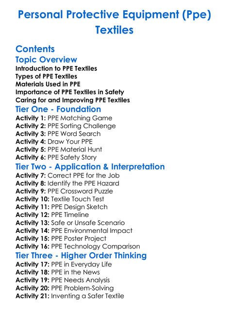 Personal Protective Equipment Ppe Textiles Worksheet Activity Booklet