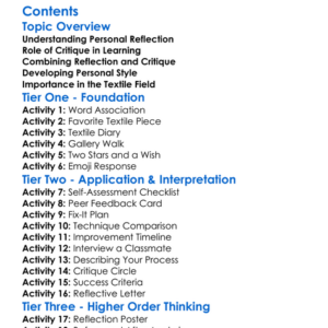 Personal Reflection And Critique In Textiles Worksheet Activity Booklet
