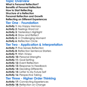 Personal Reflection Writing Worksheet Activity Booklet