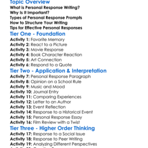 Personal Response Writing Worksheet Activity Booklet