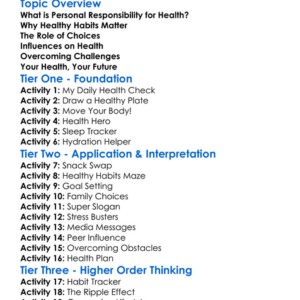 Personal Responsibility For Health Worksheet Activity Booklet