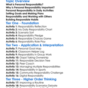 Personal Responsibility In Activity Worksheet Activity Booklet