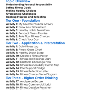 Personal Responsibility In Fitness Worksheet Activity Booklet