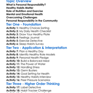 Personal Responsibility In Health Worksheet Activity Booklet