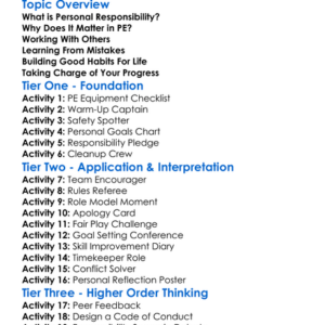 Personal Responsibility In Pe Worksheet Activity Booklet