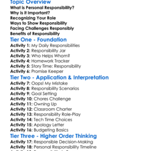 Personal Responsibility Worksheet Activity Booklet