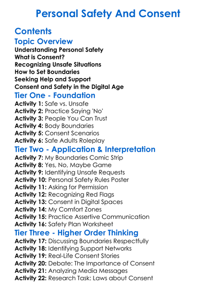 Personal Safety And Consent Worksheet Activity Booklet