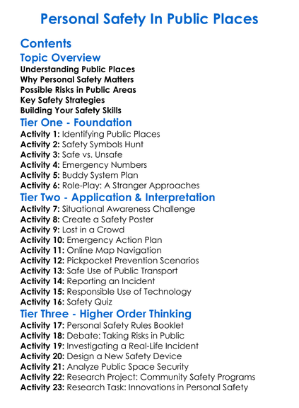 Personal Safety In Public Places Worksheet Activity Booklet