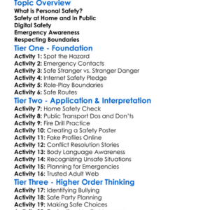 Personal Safety Worksheet Activity Booklet