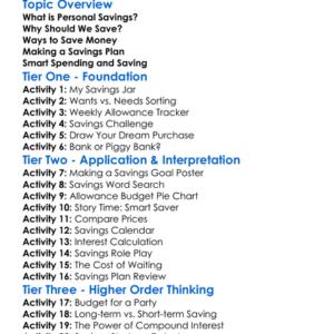 Personal Savings Strategies Worksheet Activity Booklet