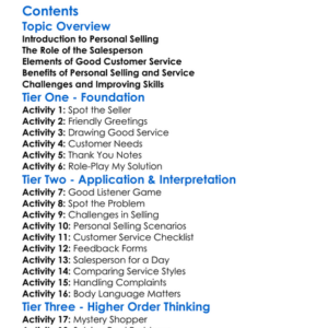Personal Selling And Customer Service Worksheet Activity Booklet
