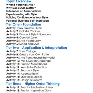 Personal Style Development Worksheet Activity Booklet