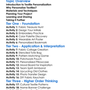 Personalized Textile Projects Worksheet Activity Booklet