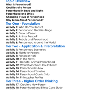 Personhood Worksheet Activity Booklet