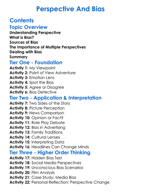 Perspective And Bias Worksheet Activity Booklet