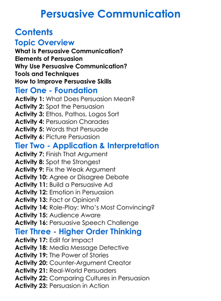 Persuasive Communication Worksheet Activity Booklet