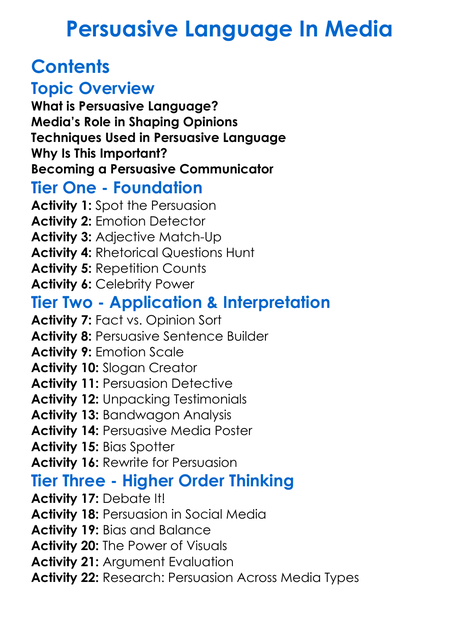 Persuasive Language In Media Worksheet Activity Booklet