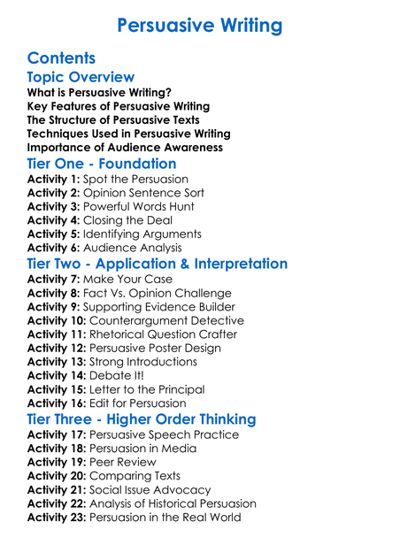 Persuasive Writing Worksheet Activity Booklet