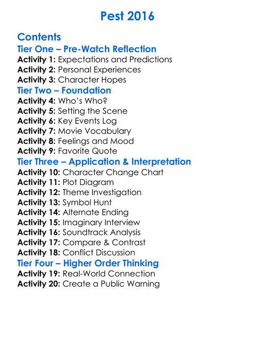 Pest 2016 Worksheet Activity Booklet