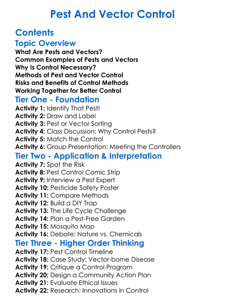 Pest And Vector Control Worksheet Activity Booklet