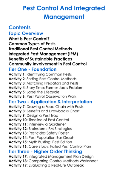 Pest Control And Integrated Management Worksheet Activity Booklet