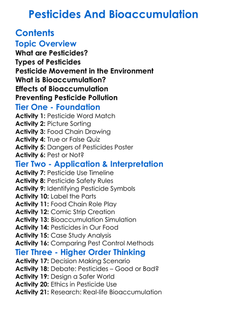 Pesticides And Bioaccumulation Worksheet Activity Booklet
