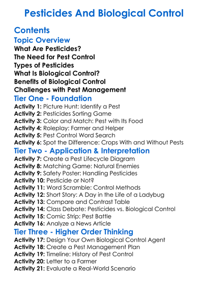 Pesticides And Biological Control Worksheet Activity Booklet