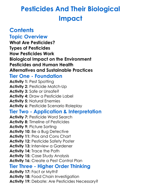 Pesticides And Their Biological Impact Worksheet Activity Booklet