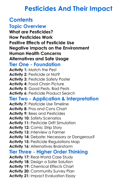 Pesticides And Their Impact Worksheet Activity Booklet