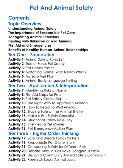 Pet And Animal Safety Worksheet Activity Booklet