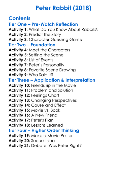 Peter Rabbit 2018 Worksheet Activity Booklet