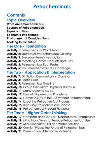 Petrochemicals Worksheet Activity Booklet