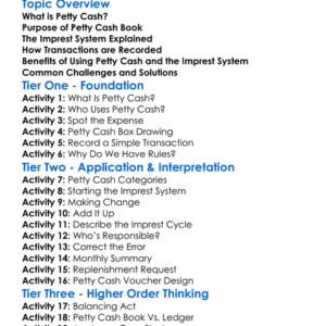 Petty Cash Book And Imprest System Worksheet Activity Booklet