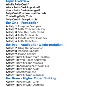 Petty Cash Worksheet Activity Booklet